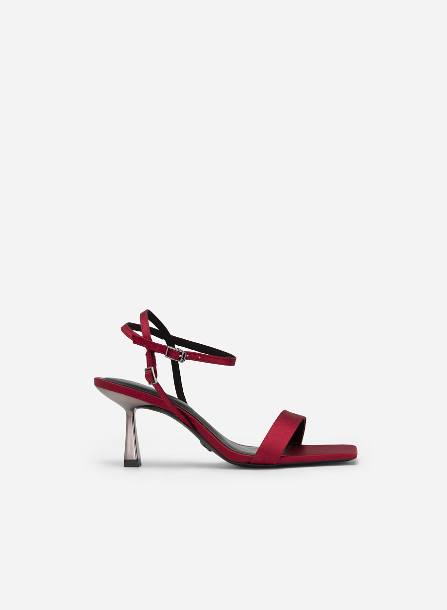 Giày Sandal Ankle Strap Quai Ngang Satin - SDN 0734 - Màu Đỏ - VASCARA