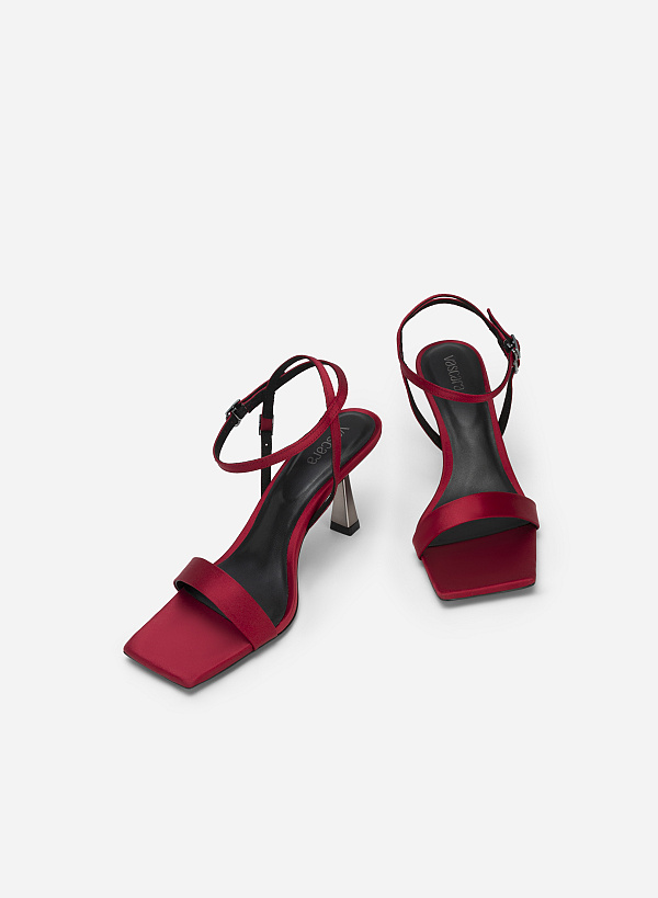 Giày Sandal Ankle Strap Quai Ngang Satin - SDN 0734 - Màu Đỏ - VASCARA