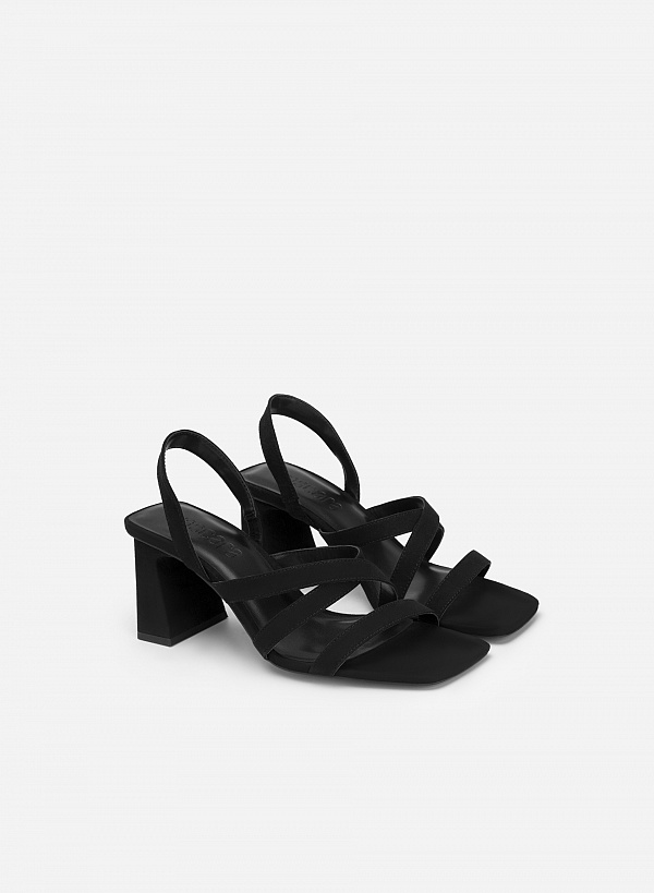 Giày Sandal Multi-Strap Gót Trụ - SDN 0746 - Màu Đen - VASCARA