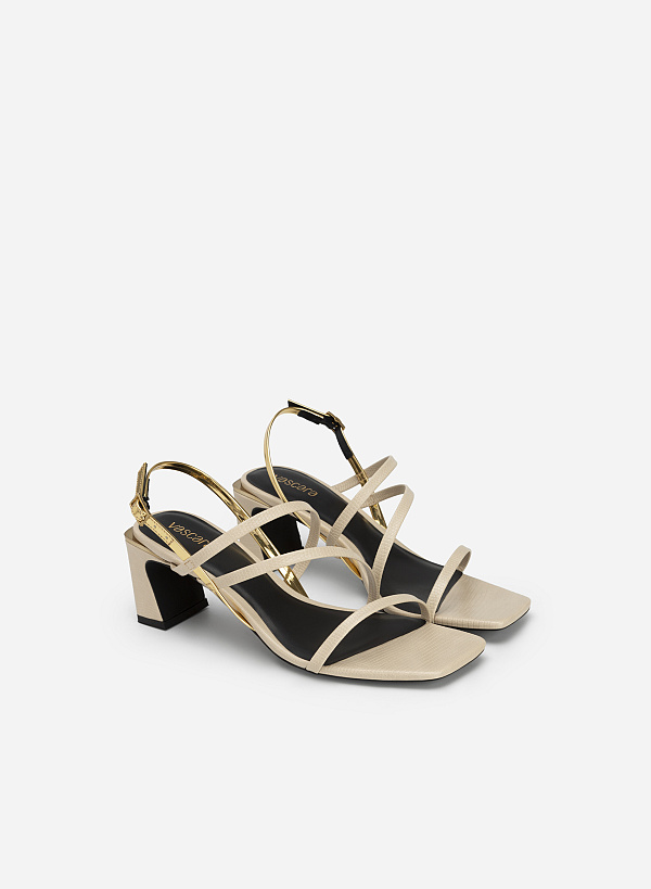 Sandal Kiểu Slingback Multi-Strap Phối Metallic - SDN 0748 - Màu Be - VASCARA