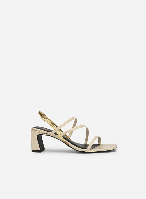 Sandal kiểu slingback multi-strap phối metallic - SDN 0748 - Màu be