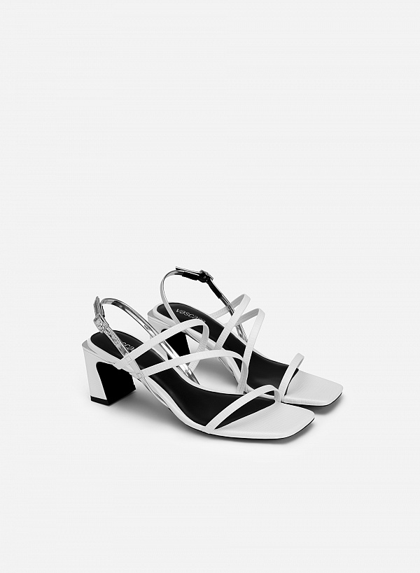Sandal kiểu slingback multi-strap phối metallic - SDN 0748 - Màu trắng - VASCARA