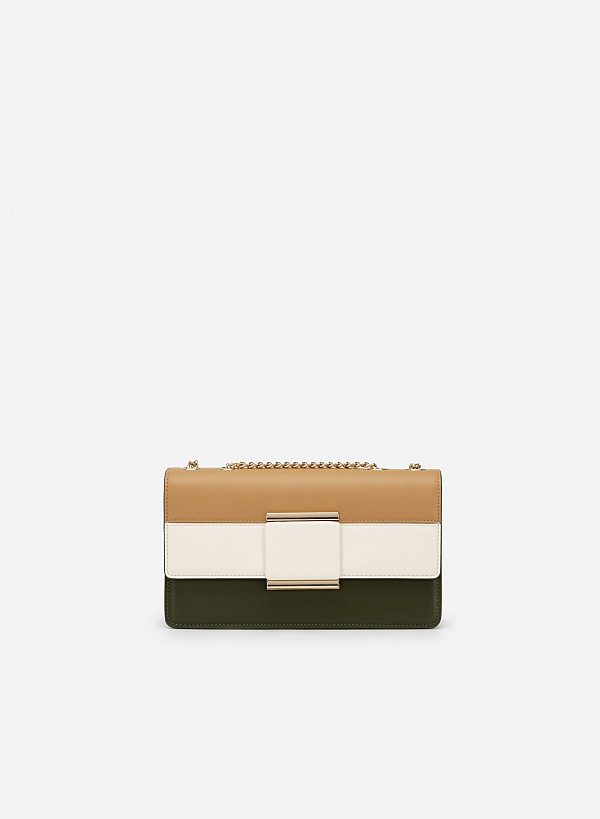 Túi đeo chéo phối color block - SHO 0207 - Màu xanh rêu