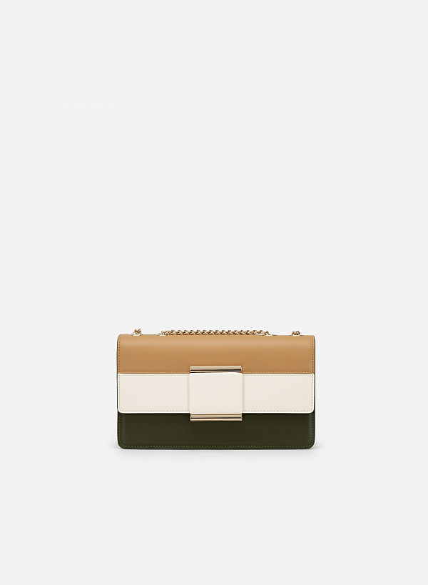 Túi Đeo Chéo Phối Color Block - SHO 0207 - Màu Xanh Rêu