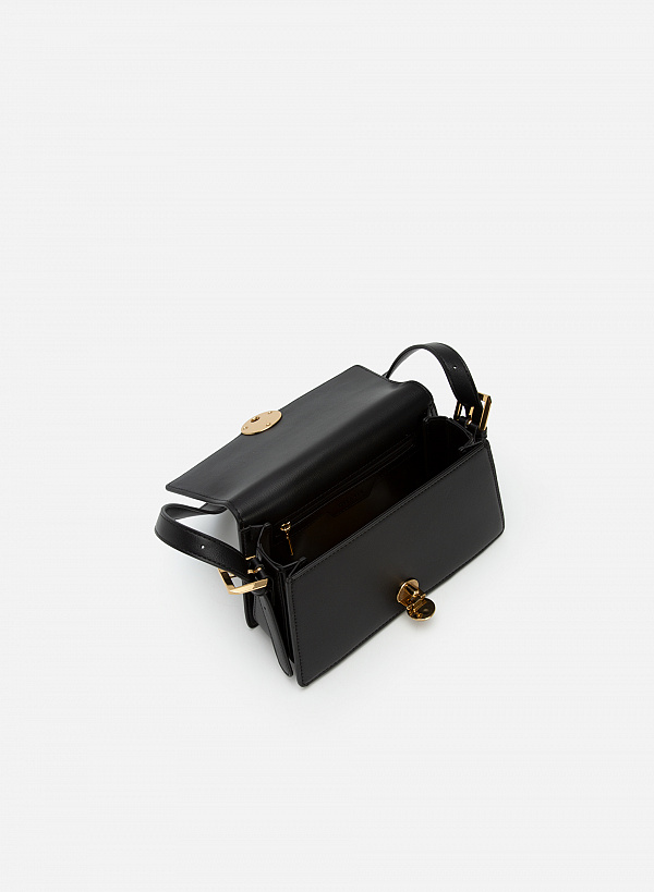 Túi đeo chéo khóa lông mềm phối viền kim loại - SHO 0220 - Màu đen - VASCARA