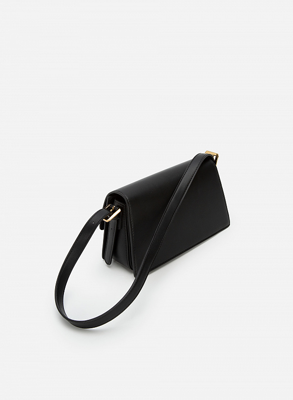 Túi đeo chéo khóa lông mềm phối viền kim loại - SHO 0220 - Màu đen - VASCARA