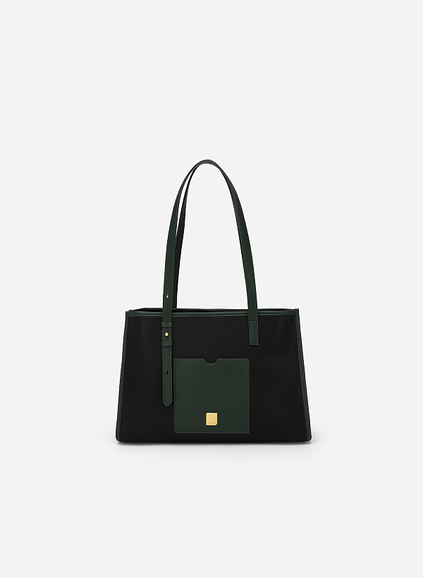 Túi tote phối màu quai đôi - TOT 0102 - Màu đen