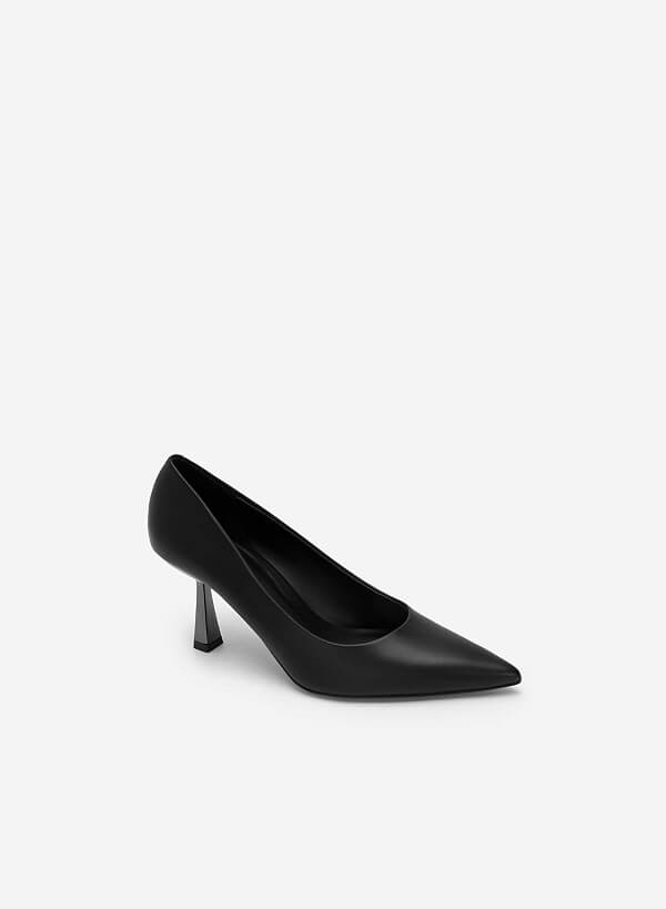 Spool Heel Pointed Toe Pumps - HIG 0524 - Black | VASCARA