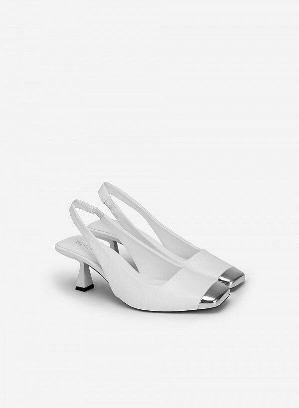 Giày Slingback Mũi Vuông Bọc Metallic - BMN 0555 - Màu Trắng - VASCARA