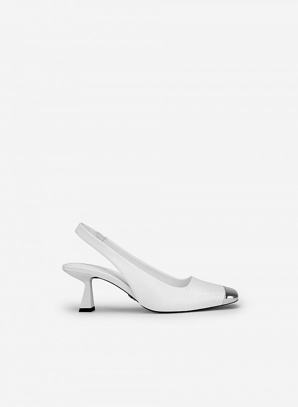 Giày Slingback Mũi Vuông Bọc Metallic - BMN 0555 - Màu Trắng - VASCARA