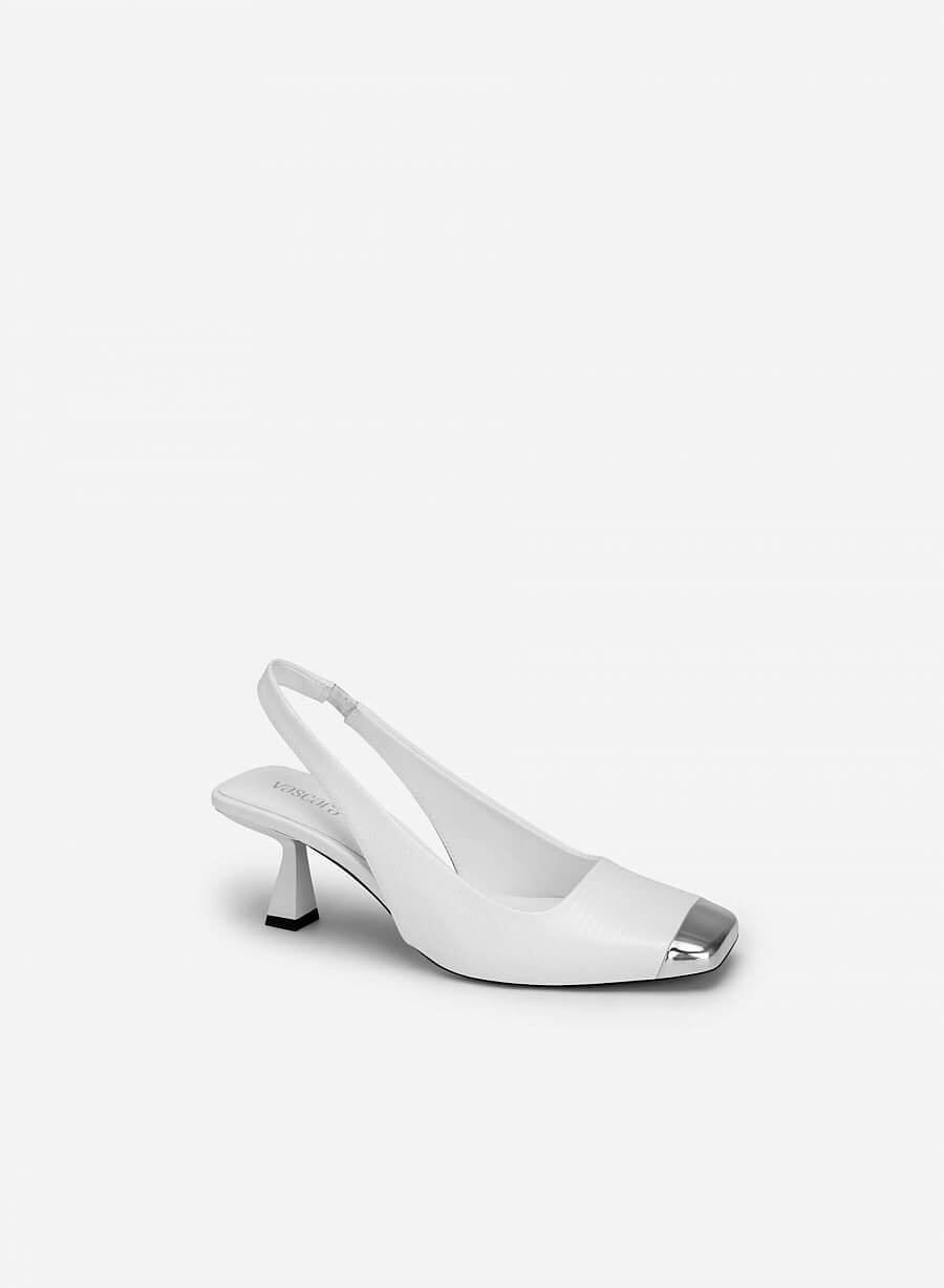 Giày slingback mũi vuông bọc metallic - BMN 0555 - Màu trắng - vascara.com