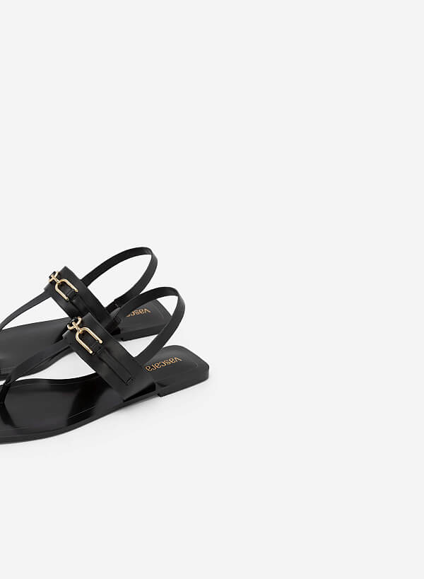 Chain Décor T-Strap Square Toe Sandals - SDL 0326 - Black - VASCARA