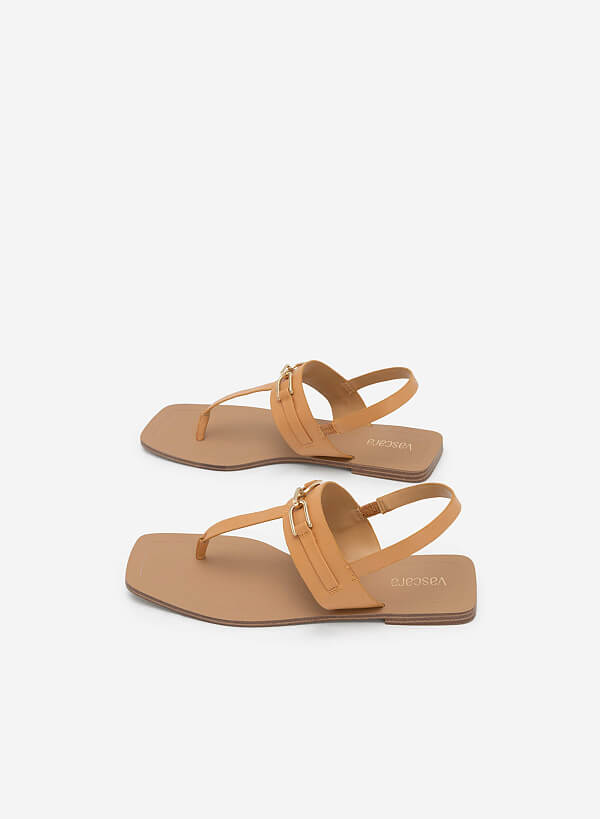Chain Décor T-Strap Square Toe Sandals - SDL 0326 - Light Brown - VASCARA