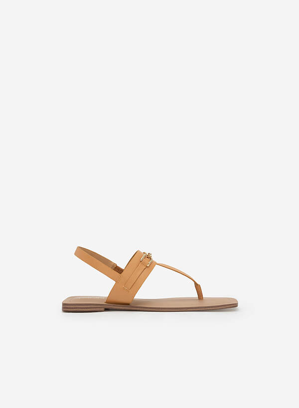 Chain Décor T-Strap Square Toe Sandals - SDL 0326 - Light Brown - VASCARA