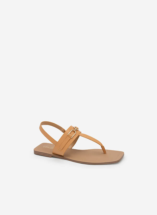 Chain Décor T-Strap Square Toe Sandals - SDL 0326 - Light Brown