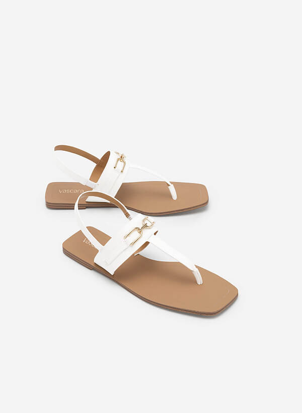 Chain Décor T-Strap Square Toe Sandals - SDL 0326 - White - VASCARA
