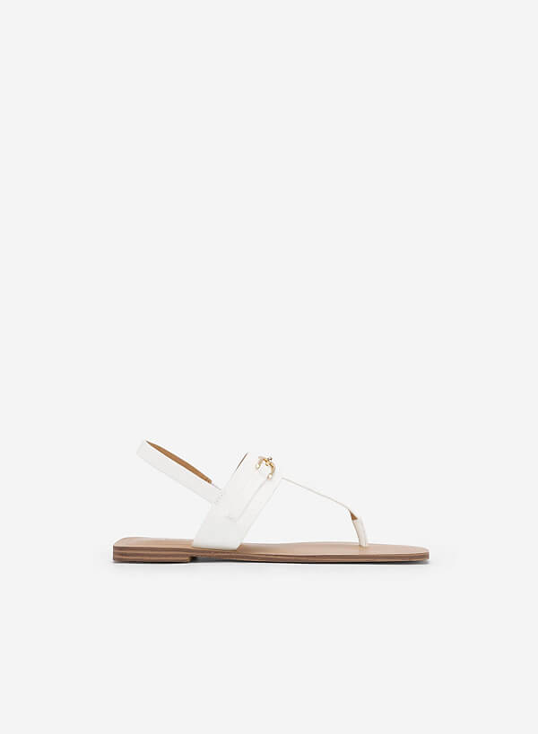 Chain Décor T-Strap Square Toe Sandals - SDL 0326 - White - VASCARA