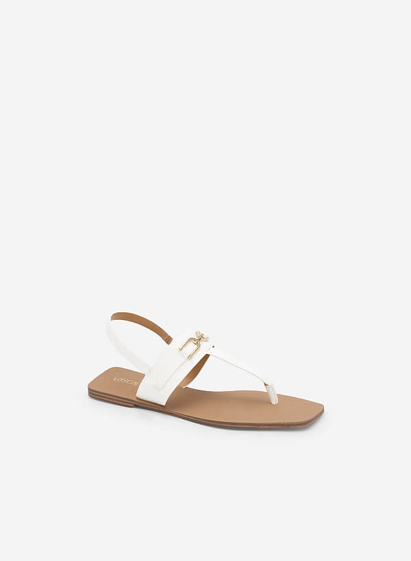 Chain Décor T-Strap Square Toe Sandals - SDL 0326 - White - VASCARA