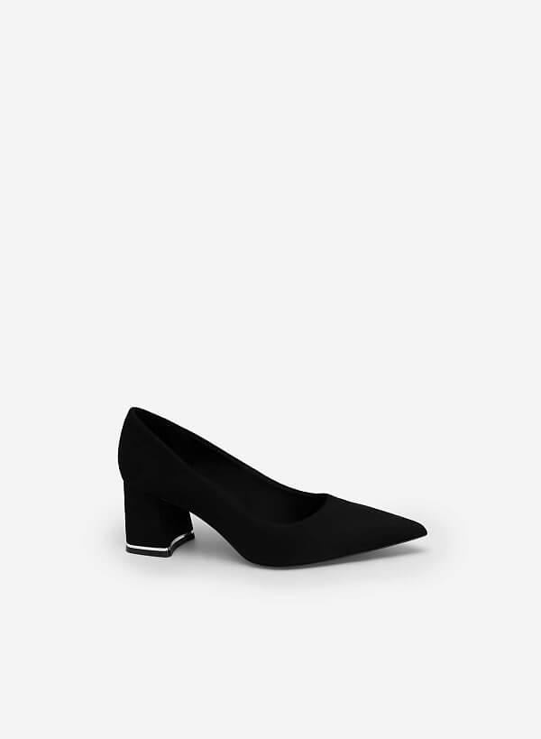 Mirror Edge Block Heel Pointed Toe Pumps - HIG 0554 - Black | VASCARA