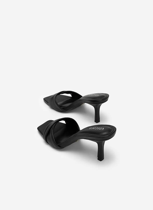 Layered Front Strap Square Toe Mules - MUL 0172 - Black - VASCARA