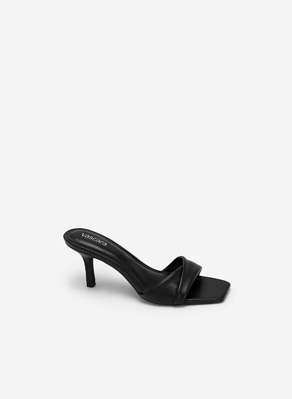 Layered Front Strap Square Toe Mules - MUL 0172 - Black - VASCARA