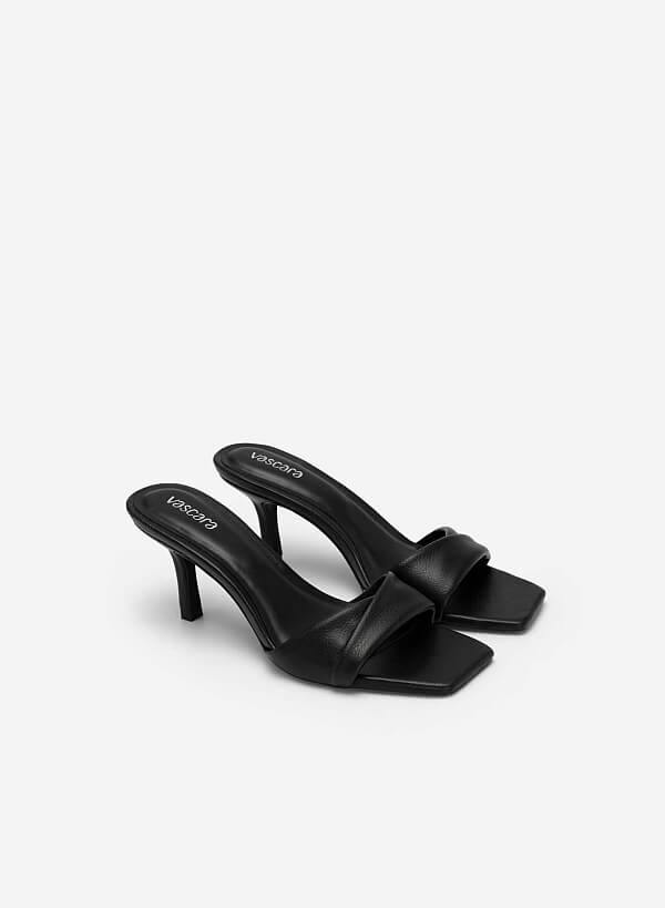Layered Front Strap Square Toe Mules - MUL 0172 - Black - VASCARA