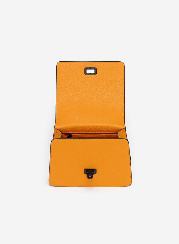 Standing Handle Leather Texture Flap Handbag - SAC 0301 - Light orange - VASCARA