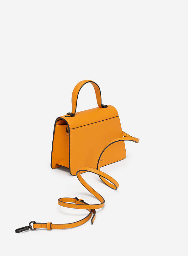 Standing Handle Leather Texture Flap Handbag - SAC 0301 - Light orange - VASCARA