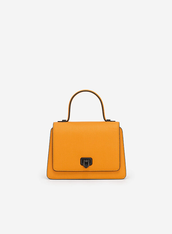 Standing Handle Leather Texture Flap Handbag - SAC 0301 - Light orange - VASCARA