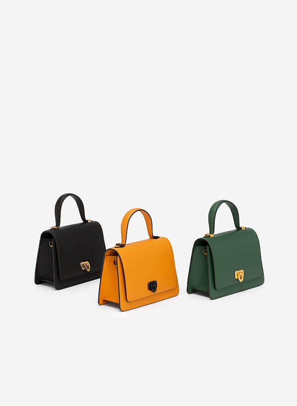 Standing Handle Leather Texture Flap Handbag - SAC 0301 - Light orange - VASCARA