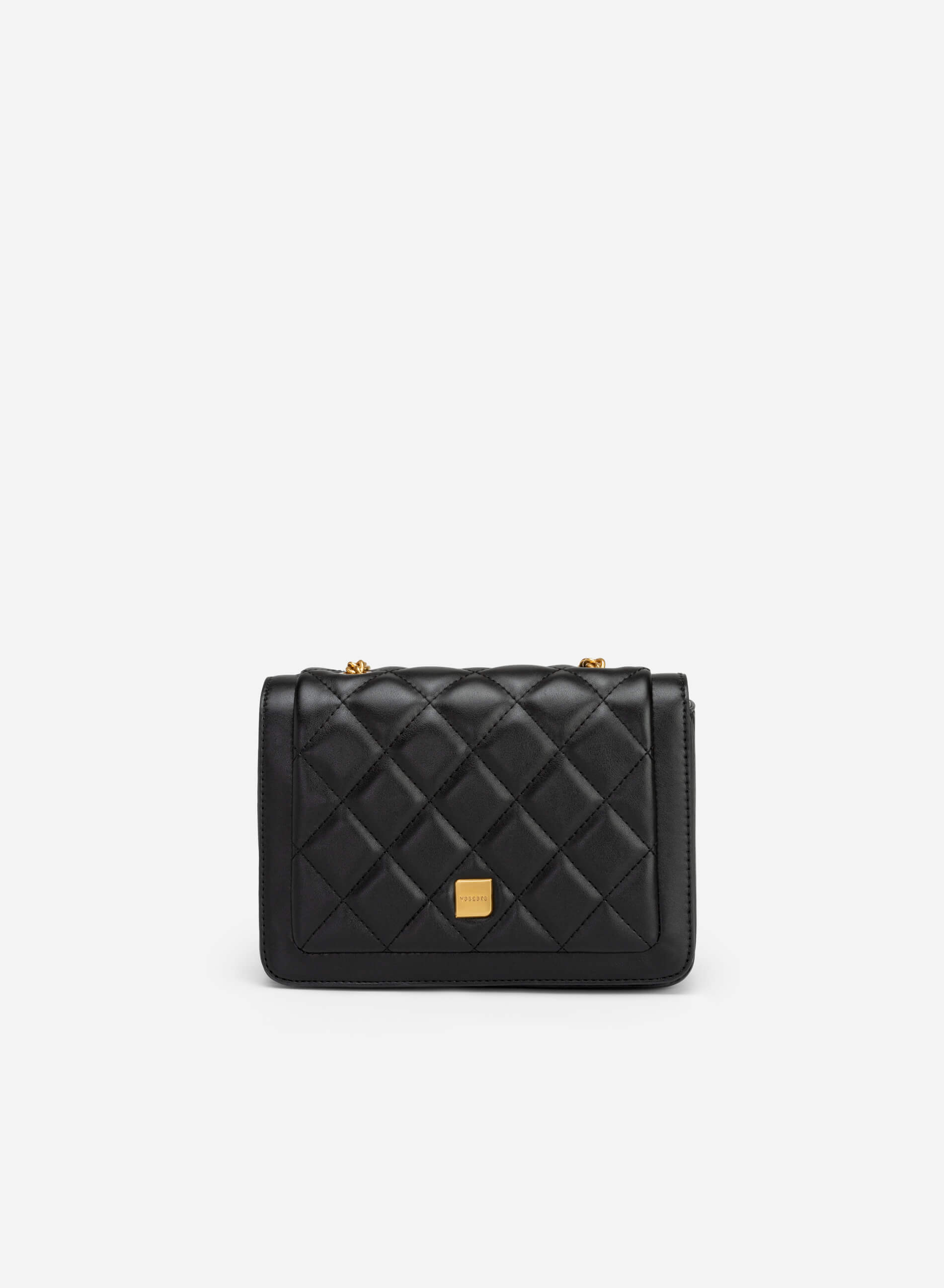 Chain Strap Grid Quilted Crossbody Bag - MES 0203 - Black | VASCARA Chain Strap Grid Quilted Crossbody Bag - MES 0203 - Black | VASCARA