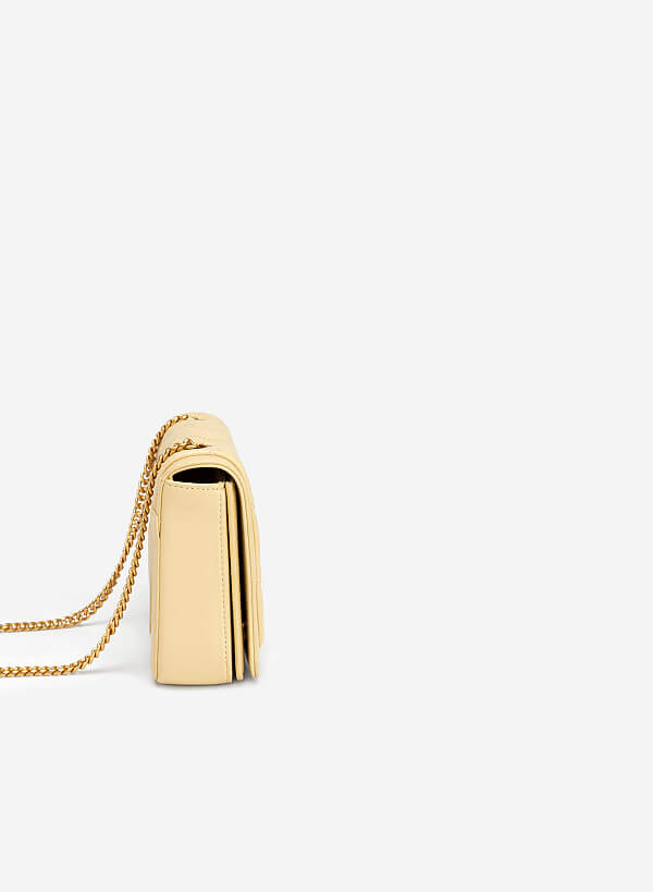 Chain Strap Grid Quilted Crossbody Bag - MES 0203 - Light Yellow - VASCARA