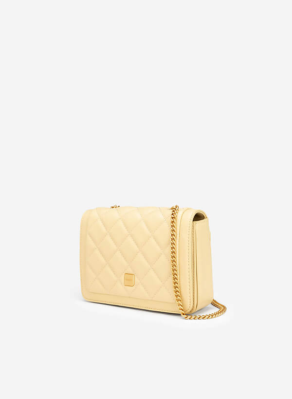 Chain Strap Grid Quilted Crossbody Bag - MES 0203 - Light Yellow - VASCARA