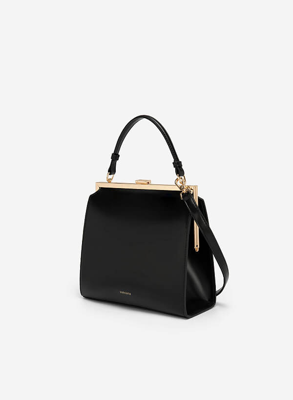 Hinged Frame Metal Clasp Premium Tote Bag - TTE 0083 - Black - VASCARA