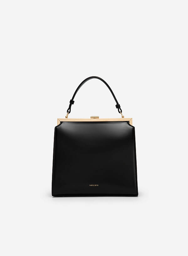 Hinged Frame Metal Clasp Premium Tote Bag - TTE 0083 - Black