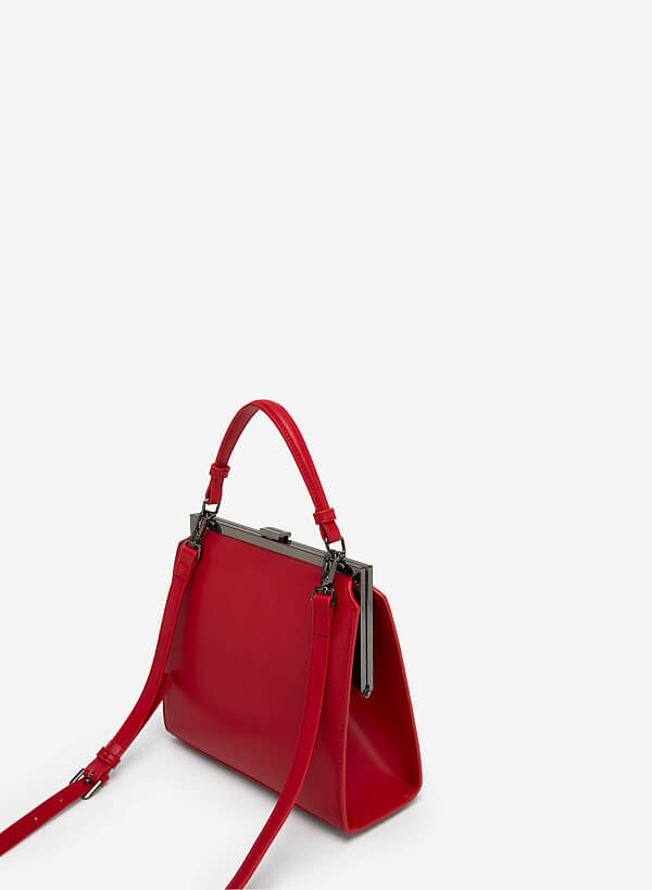 Hinged Frame Metal Clasp Premium Tote Bag - TTE 0083 - Red - VASCARA