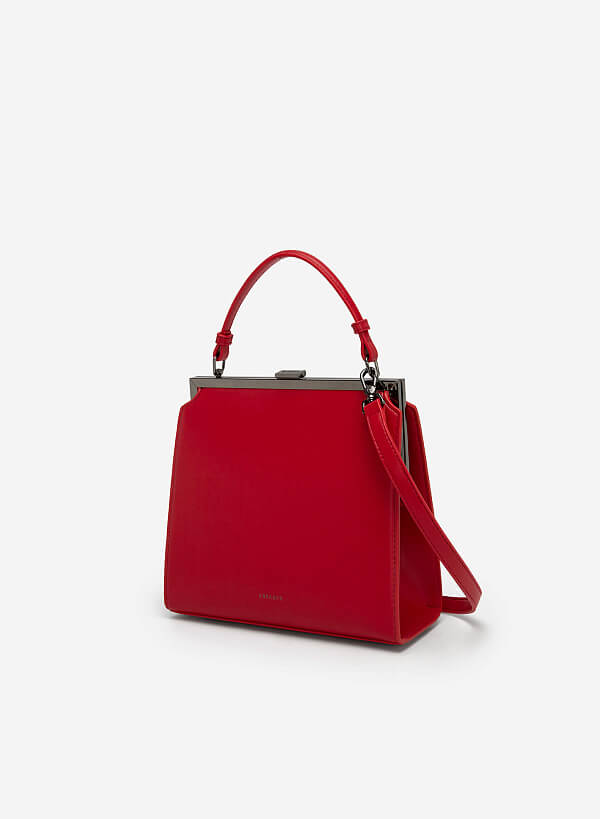 Hinged Frame Metal Clasp Premium Tote Bag - TTE 0083 - Red - VASCARA