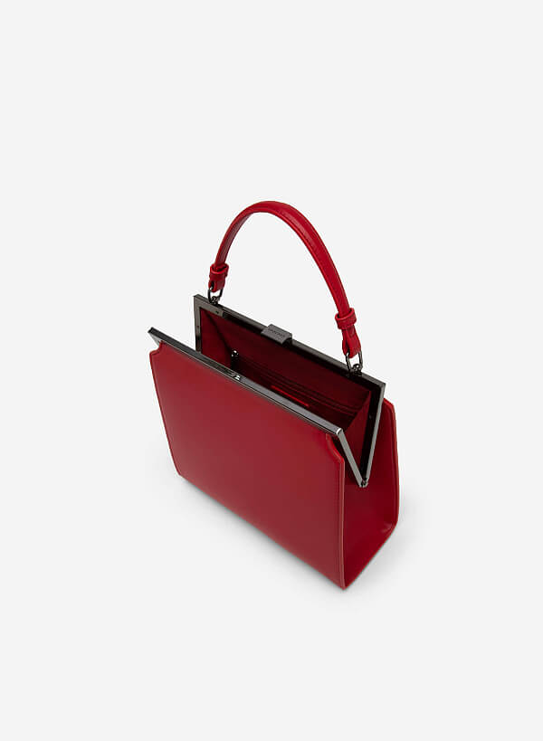 Hinged Frame Metal Clasp Premium Tote Bag - TTE 0083 - Red - VASCARA