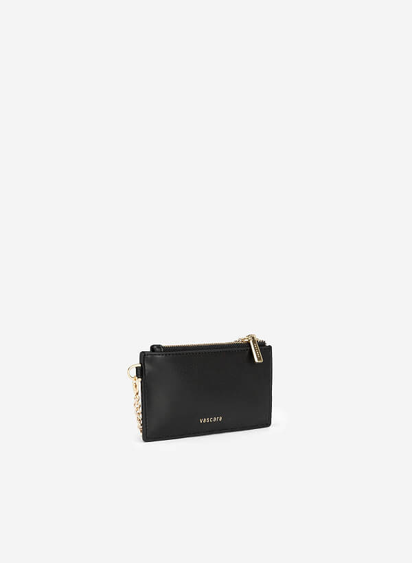 Chain Strap Diagonal Knit Multi-Compartment Wallet - WLL 0243 - Black - VASCARA