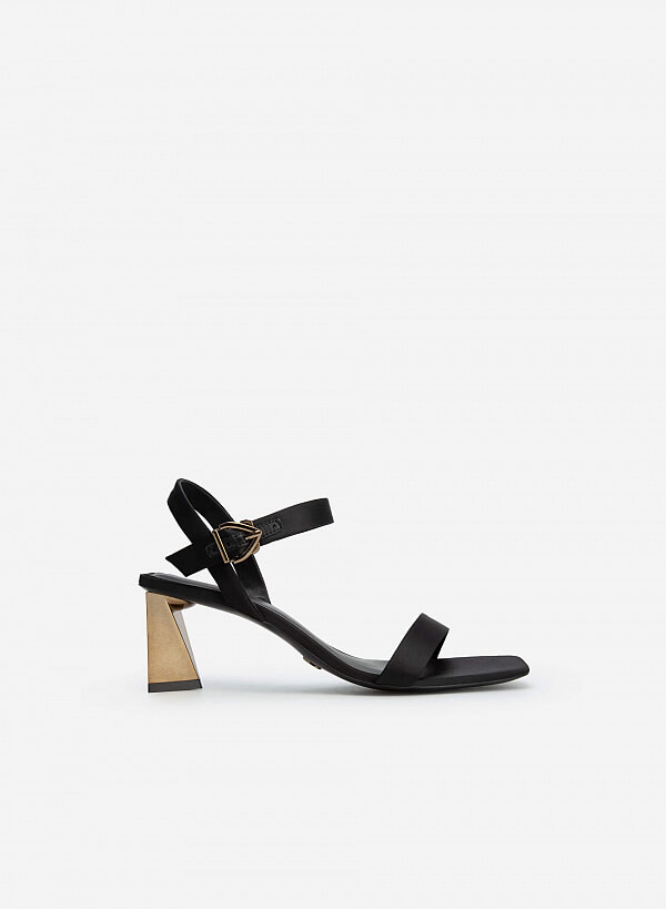 Giày Sandal Satin Gót Nhũ Geometric - SDN 0704 - Màu Đen - VASCARA
