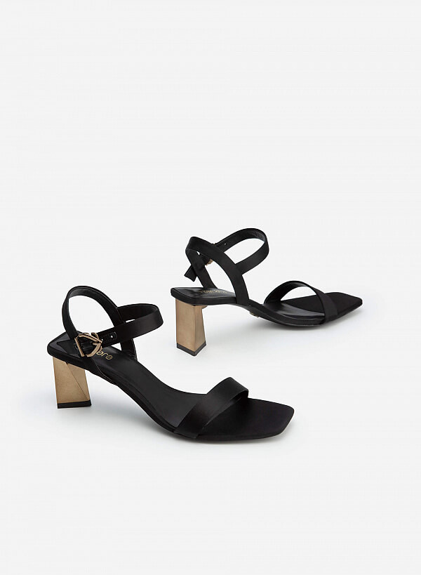 Giày Sandal Satin Gót Nhũ Geometric - SDN 0704 - Màu Đen - VASCARA