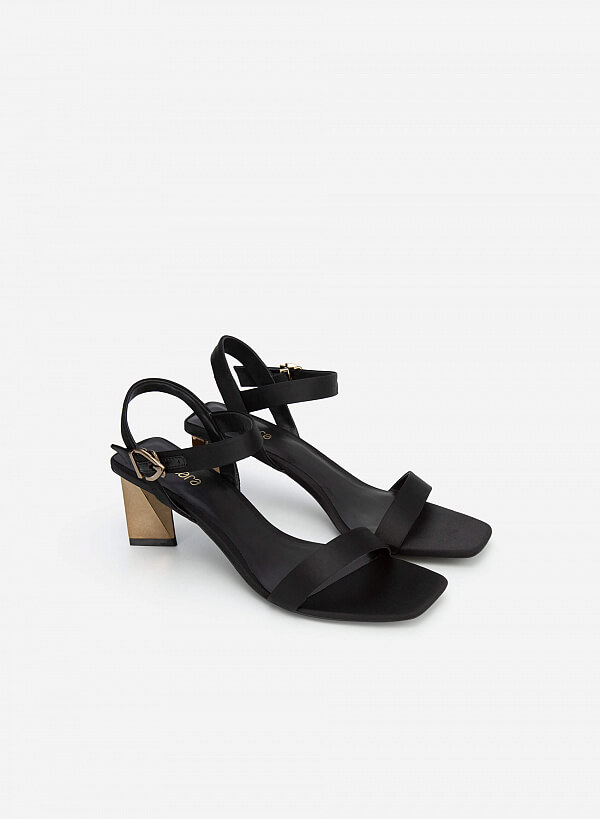 Giày Sandal Satin Gót Nhũ Geometric - SDN 0704 - Màu Đen - VASCARA