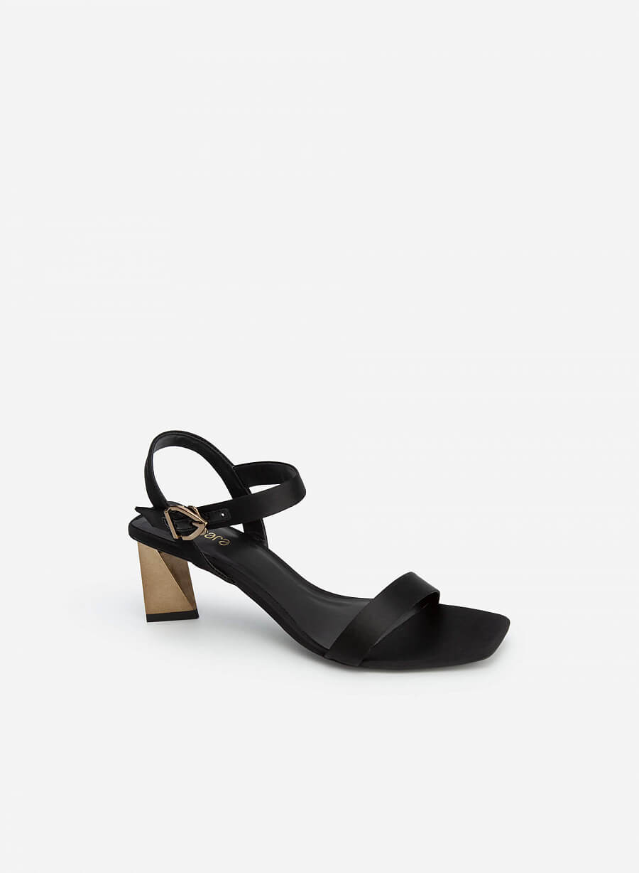 Giày Sandal Satin Gót Nhũ Geometric - SDN 0704 - Màu Đen - vascara.com