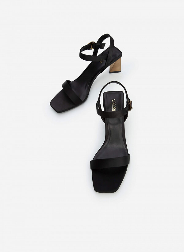 Giày Sandal Satin Gót Nhũ Geometric - SDN 0704 - Màu Đen - VASCARA