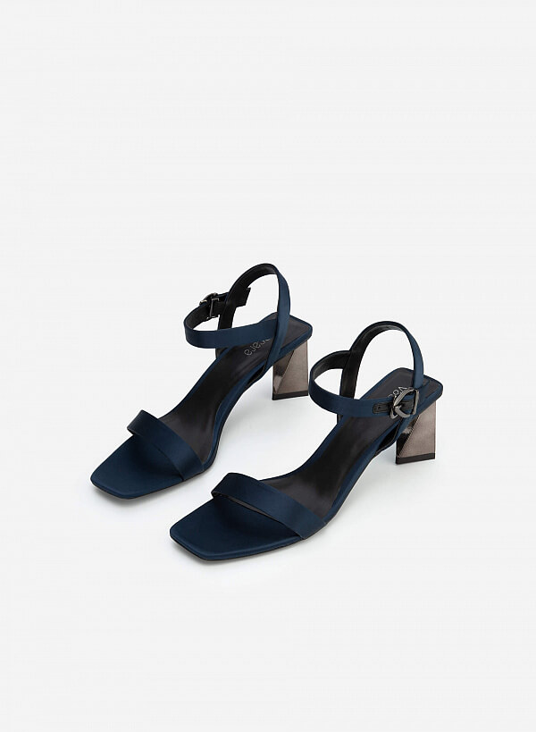 Giày Sandal Satin Gót Nhũ Geometric - SDN 0704 - Màu Xanh Navy - VASCARA