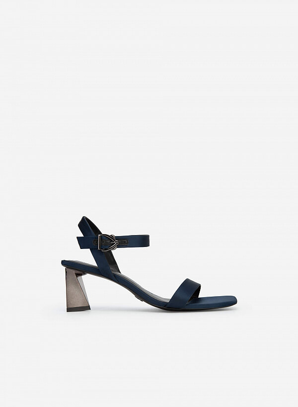 Giày Sandal Satin Gót Nhũ Geometric - SDN 0704 - Màu Xanh Navy - VASCARA