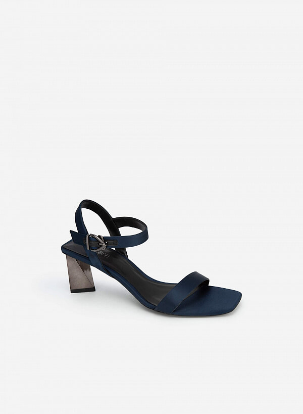 Giày Sandal Satin Gót Nhũ Geometric - SDN 0704 - Màu Xanh Navy
