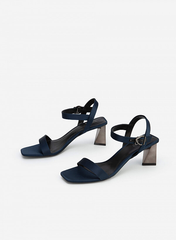 Giày Sandal Satin Gót Nhũ Geometric - SDN 0704 - Màu Xanh Navy - VASCARA