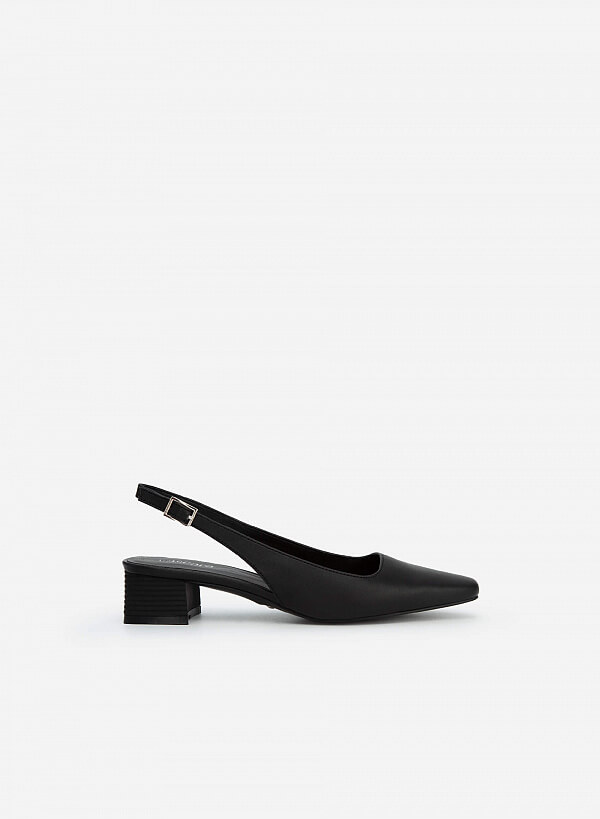 Giày Slingback Mũi Vuông Gót Trụ - BMN 0503 - Màu Đen - VASCARA