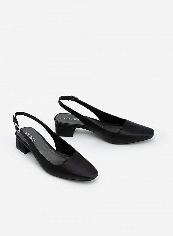 Giày Slingback Mũi Vuông Gót Trụ - BMN 0503 - Màu Đen - VASCARA